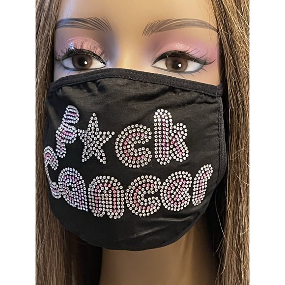Breast Cancer Awareness F*ck Cancer Bling Face Mask Rhinestone - Picture 9 of 11